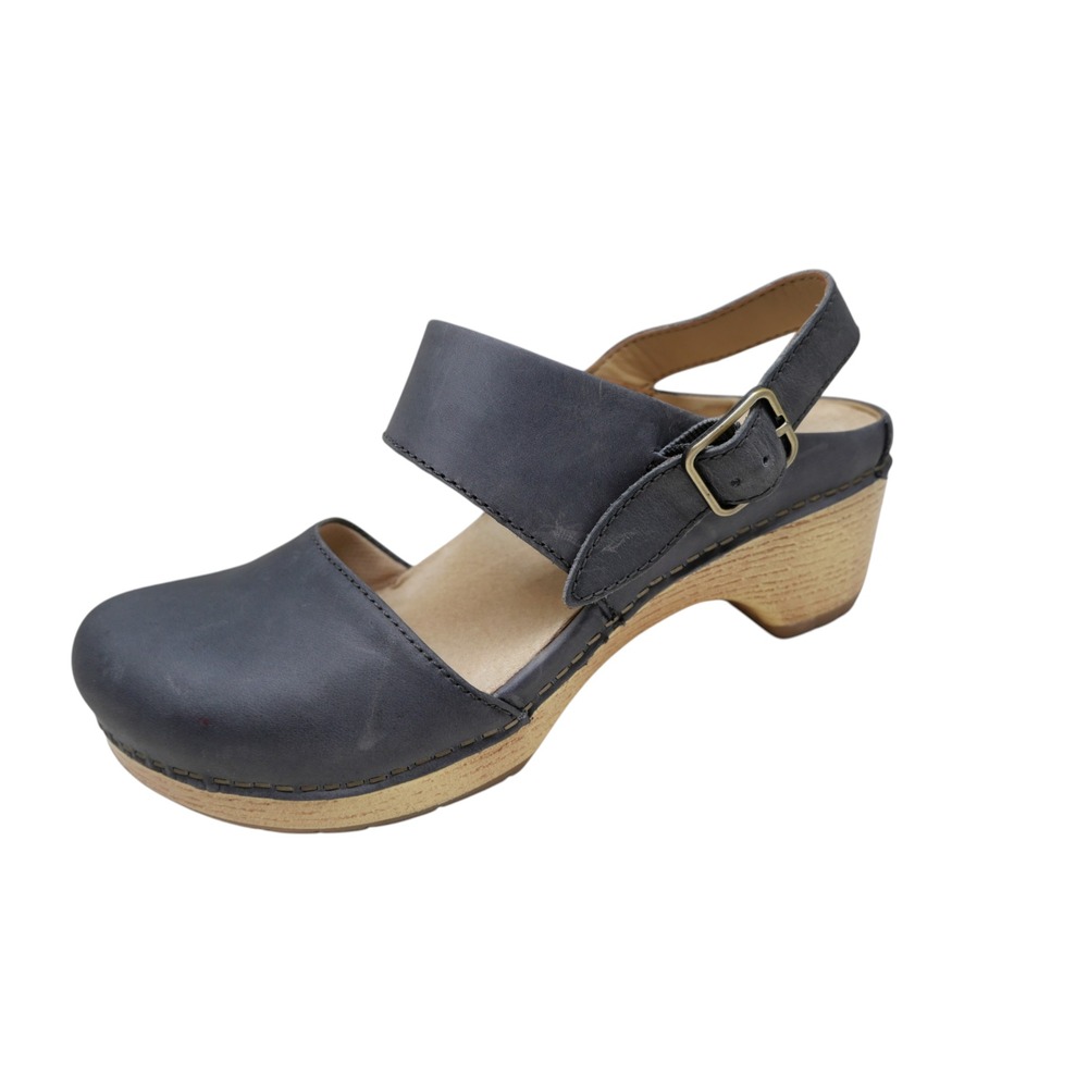 Dansko Lucia Women's 37 Denim Oiled Pull-Up Leather Closed Toe Clog Heels